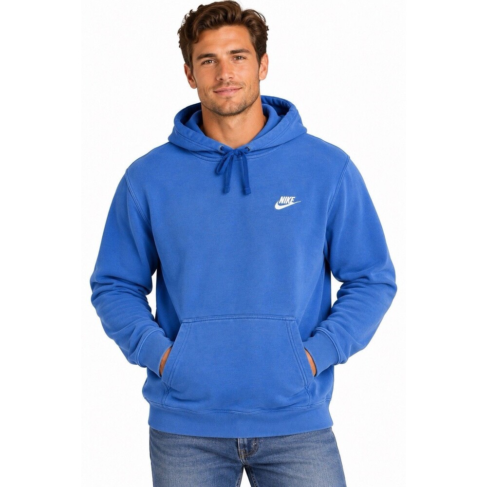 Nike Men’s Large Blue Pullover Hoodie White Swoosh Logo Kangaroo Pocket